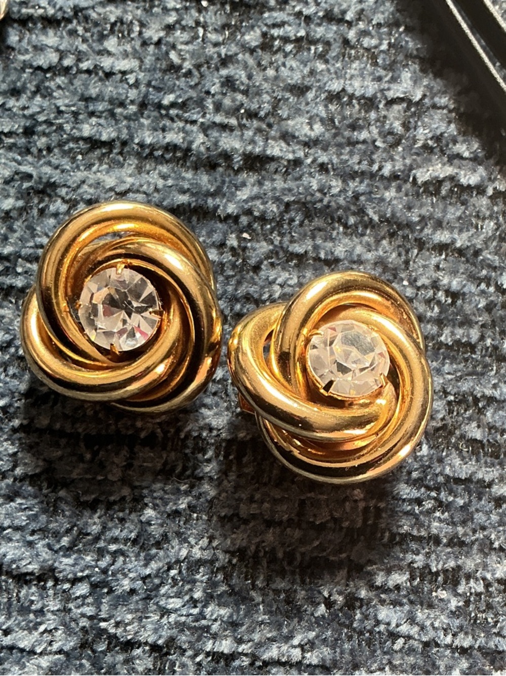Bluette Gold Knot Stud clip on Earrings with Center Crystal